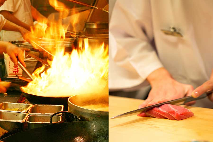 un wok cinese Vs preparazione del sushi